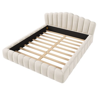 NicBex Queen Size Velvet Upholstered Bed Frame with Shell-Shaped Headboard for Adults,Boys,Girls