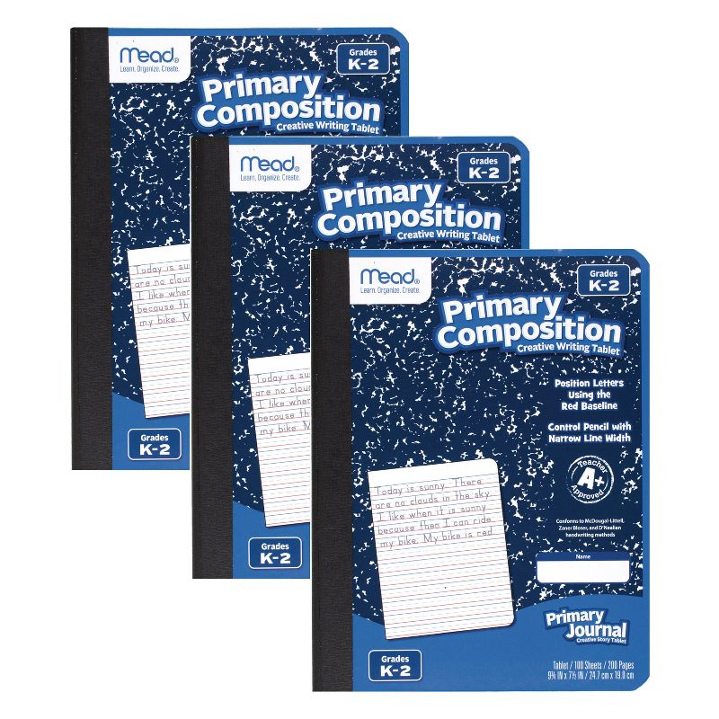 Mead Primary Composition Book, Full Page Ruled, 100 Sheets Per Book, Pack of 3, 1 of 5