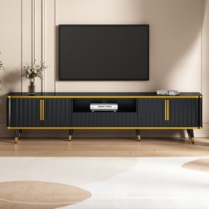 TiramisuBest White Black Rectangle TV Stand for TVs up to 80 Inch High Gloss UV Surface Contemporary Console Drawers Cabinets Living Room - 1 of 4