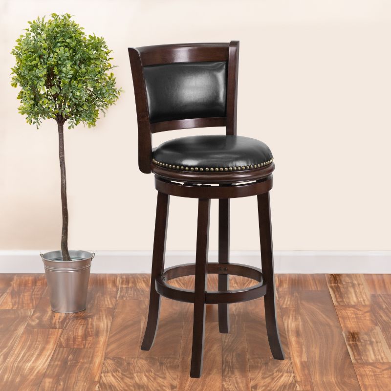 Emma and Oliver 29"H Panel Back Cappuccino Wood Swivel Seat Barstool, 2 of 11