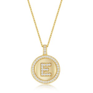 Bella Silver Sterling Silver Micro Pave Circle 18" Pendant Necklace - Available Colors: Silver, Gold - 1 of 2