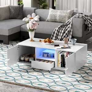 NicBex Modern High Glossy Coffee Table with Storage Drawer & Hidden Cabinet,Colorful LED Accent Center Table for Living Room,Bedroom - 1 of 4