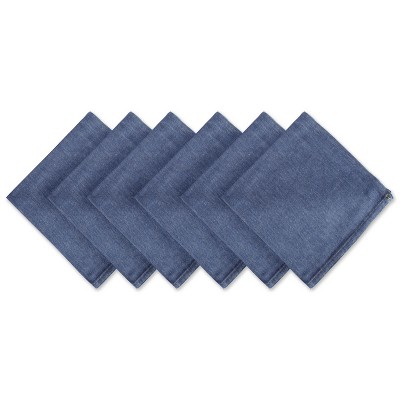 Set of 6 Denim Embroidered Jeans Napkins Blue - Design Imports