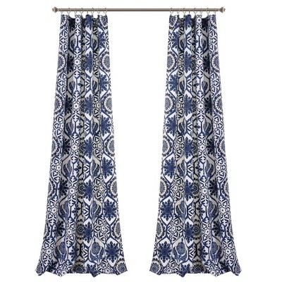 Navy Suzani Pattern Polyester Blackout Window Panels