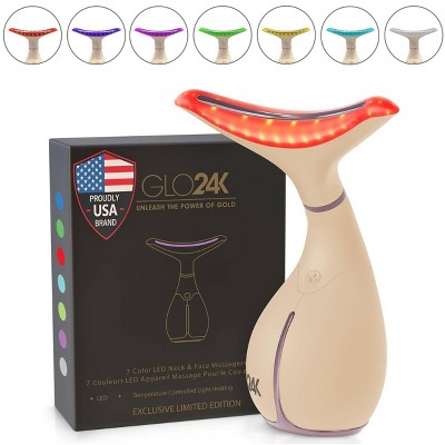 GLO24K 7 Color LED Neck and Face Beauty Device - Limited Edition: Firming, Spot Treatment, Fine Line Reduction, Skin Texture Improvement