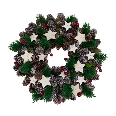 Northlight 10" Unlit Pine Cone with Berries and Stars Christmas Wreath