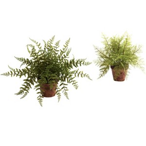Nearly Natural Fern with Decorative Planter (Set of 2) - 1 of 1