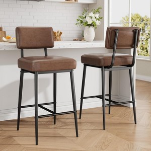 Nasitip 2PACK Bar Stools Set, 26" Faux Leather Counter Height Bar Stool with Back, Metal Legs, Barstool Chairs Set - 1 of 4