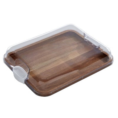 Farberware 11"x14" Build-a-Board Charcuterie Bamboo Board with Locking Lid and White Handle: Plastic Serving Platter