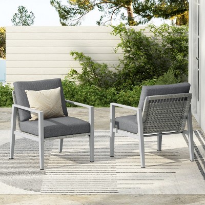 Modern Patio Chaise Lounges, Chaise Lounges with Sleek Rope Accents and Aluminum Frame, Lounge Chair with PE Cushions-Coolbibila