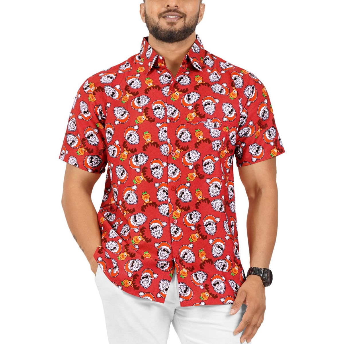 HAPPY BAY Mens Hawaiian Shirts Short Sleeve Button Down Shirt Men's Christmas Tree Shirts Casual Vacation Shirt for Men Funny 3XL Red