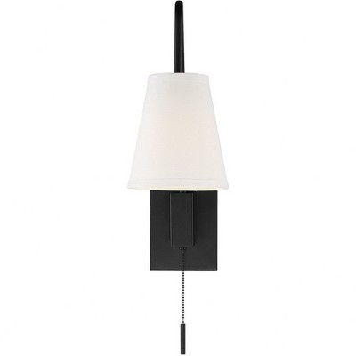 Owen Matte Black Adjustable Arm Sconce with White Fabric Shade