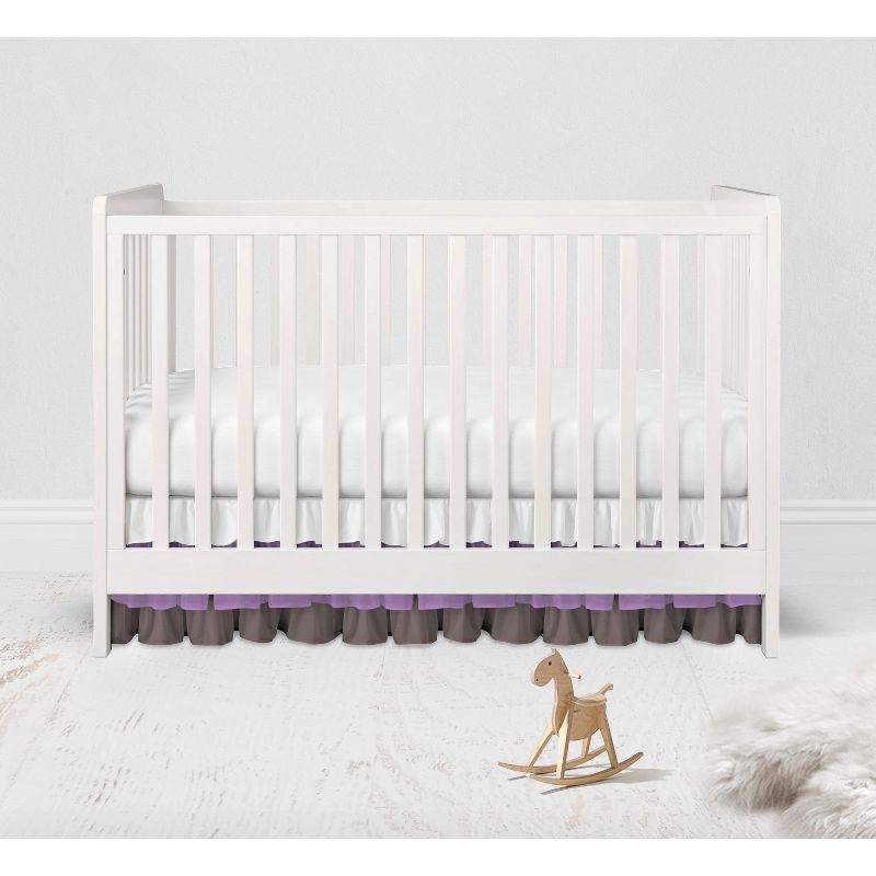  Bacati - 3 Layer Ruffled Crib/Toddler Bed Skirt - White/Lilac/Gray, 4 of 7