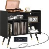 TIRAMISUBEST Record Player Stand with Vinyl Storage, Black Record Player Table Large, Vinyl Turntable Stand with Charging Station - 2 of 4