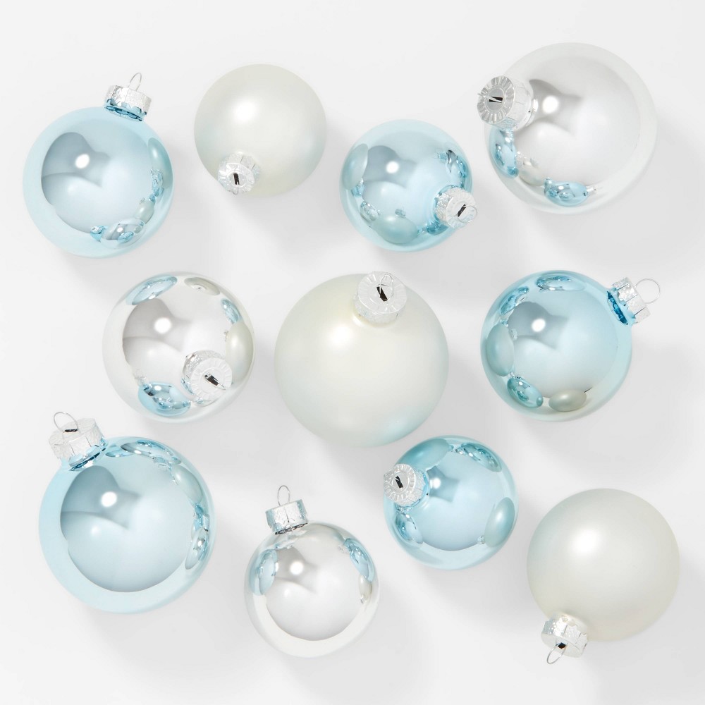 42ct Round Glass Christmas Tree Ornament Set White/Blue/Silver - Wondershop™: Handcrafted, Indoor Decoration, No Battery Required