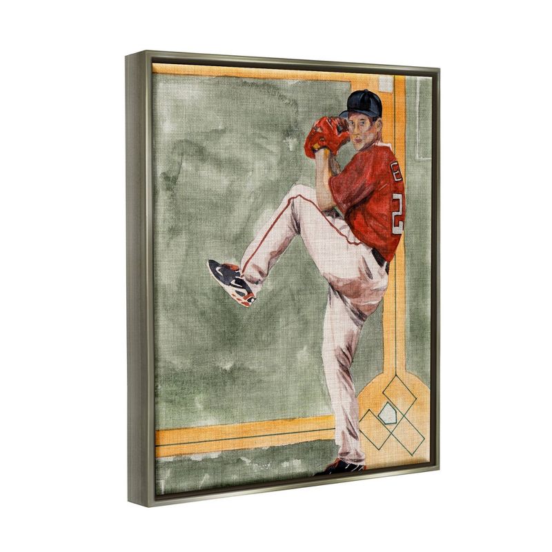 Kids&#39; Wall Art by Melissa Wang Baseball Pitcher Sports Painting Gray Framed Kids&#39; Floater Canvas - Stupell Industries, 3 of 8