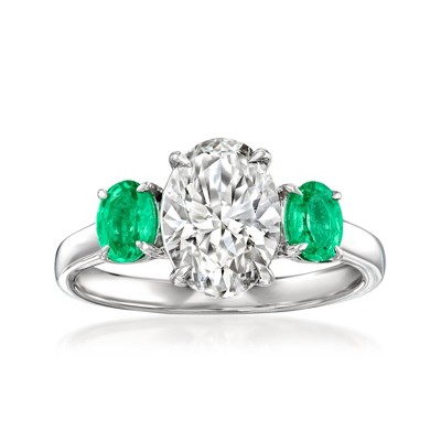 Ross-Simons 2.00 Carat Lab-Grown Diamond Ring With .50 ct. t.w. Emeralds in 14kt White Gold