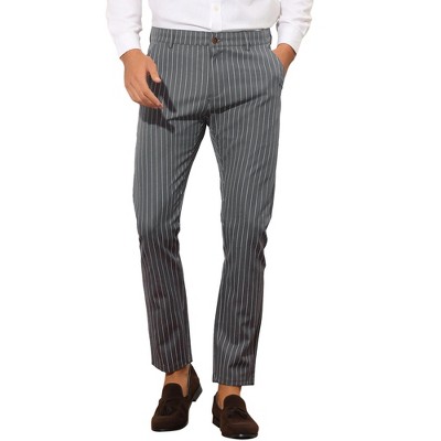 Lars Amadeus Men's Slim Fit Business Flat Front Stripes Chino Trousers