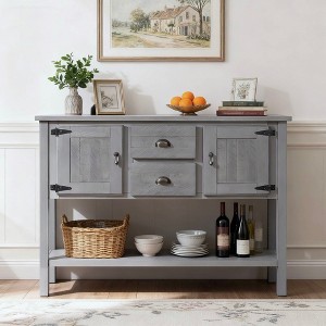 Hostack 48'' Solid Wood Console Table with 2 Drawers and Cabinets for Living and Dining Room, Antique Gray - 1 of 4