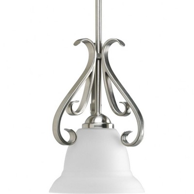 Progress Lighting Torino 1-Light Mini-Pendant, Brushed Nickel, Etched White Glass Bowl