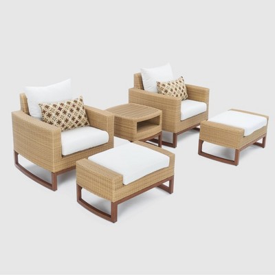 Mili 5pc Club All-Weather Wicker Chair and Ottoman Patio Set - Moroccan Cream - RST BRANDS