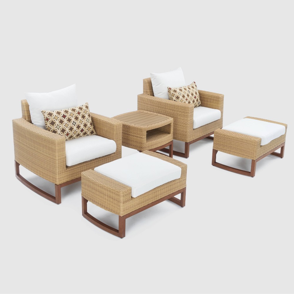 Mili 5pc Club All Weather Wicker Chair And Ottoman Patio Set Moroccan Cream Rst Brands