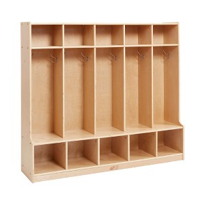 ECR4Kids Birch School Coat Locker for Toddlers and Kids, 5-Section with Bench - 1 of 4