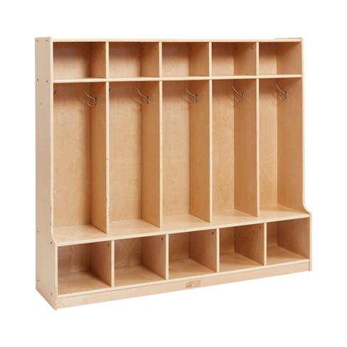 Natural Montessori Classroom; Store Backpacks Jackets Daycare Storage Cubbies and Coat Hooks; Durable Shoes Preschool FDP Birch 2-Section Coat Locker with Bench Sturdy Furniture for Home 