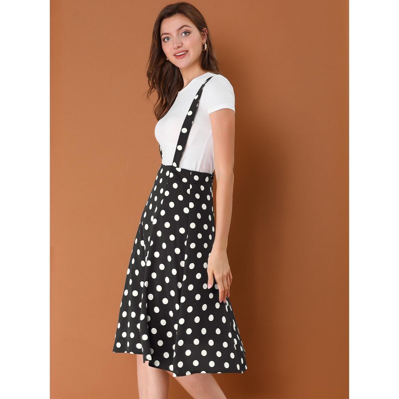 Allegra K Women's Vintage Polka Dots Midi Floral Suspender Skirt, 4 of 6