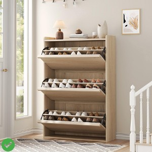 Shoe Cabinet with 3 Flip Drawers FreeStanding Shoe Storage  Wooden Shoe Organizer with Adjustable Shelf - 1 of 4