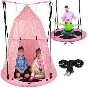 Hanging Saucer Swing for Outdoor Fun with Detachable Play Tent, 600 lbs Capacity, Pink - 1 of 4
