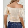 Women's Sequin Glitter Blouse Square Neck Short Sleeve Shirt Top - 4 of 4