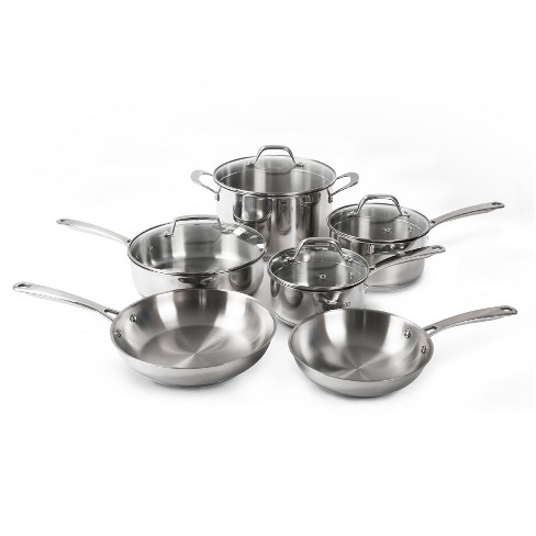 Contemporary 3-Ply Stainless Steel Cookware Set, 10 Piece, Dishwasher, Oven  Safe