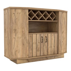 Winding Oaks Farmhouse 4 Bottle Lattice Wine Cabinet Light Oak - miBasics: Storage Sideboard with Adjustable Shelves - 1 of 4