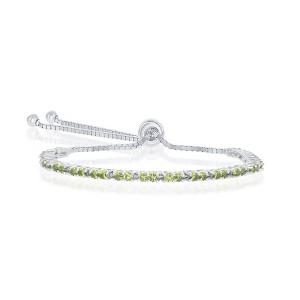 Bella Silver Sterling Silver 2MM Peridot CZ 'August Birthstone' Tennis Adjustable Bolo Bracelet - Green - 1 of 2