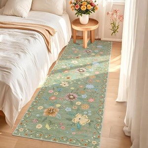 Area Rug, Washable Rugs for Living Room, Boho Floral Area Rug Low Pile Kitchen Rug, Non Slip Soft Indoor Flower Carpet for Nursery Bedroom - 1 of 4
