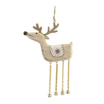 7.0 Inch Deer With Glitter Antlers Bells Dangle Legs Tree Ornaments