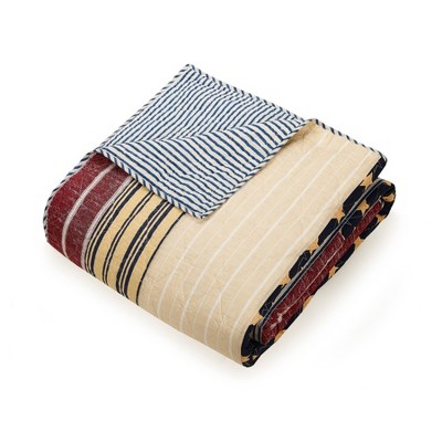 Twin Blue Cotton Reversible Americana Quilt Set