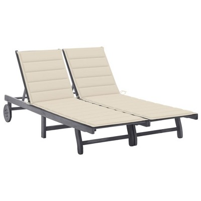 vidaXL Sunlounger Grey Solid Acacia Wood, 100% Polyester Fabric