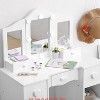 Kids Vanity Set w/ Tri-Fold Mirror, 2-in-1 Wooden Makeup Desk & Stool, Princess Pretend Play Dressing Table w/ Drawer - 4 of 4