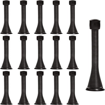 Attop Heavy Duty Door Stops 16 Pack 3 1/4 Inch - Flexible Spring Stopper, Child Safe with Rubber Tips (Black) for Home Interior Doors