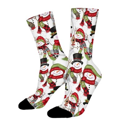 Snowman Women Printed Crew Socks Funny Funky Socks Soft Polyester Novelty Gifts for Artists Men