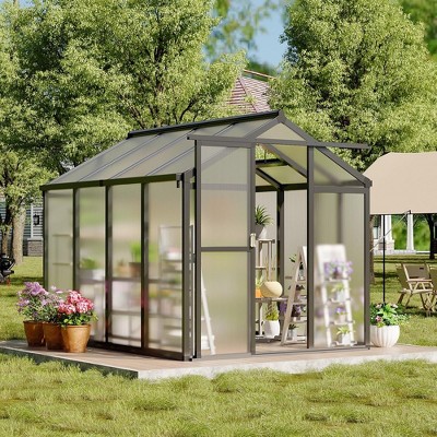 6x8 FT/6x10 FTGreenhouse for Outdoors, Polycarbonate Greenhouse with Roof Vent