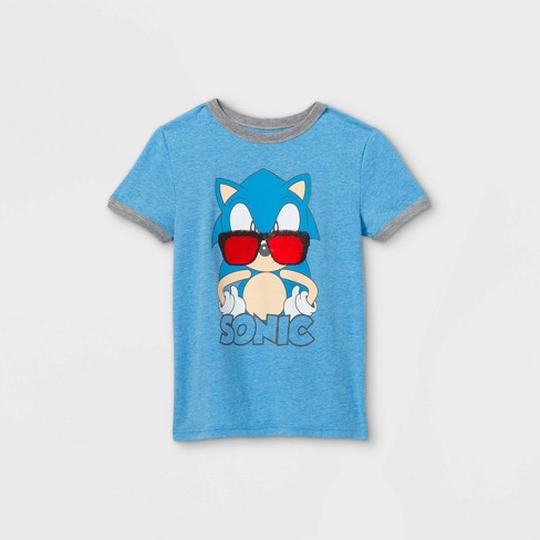 Boys Sonic The Hedgehog Flip Sequin Sunglasses Short Sleeve Graphic T Shirt Blue Target - classic sonic shirt roblox