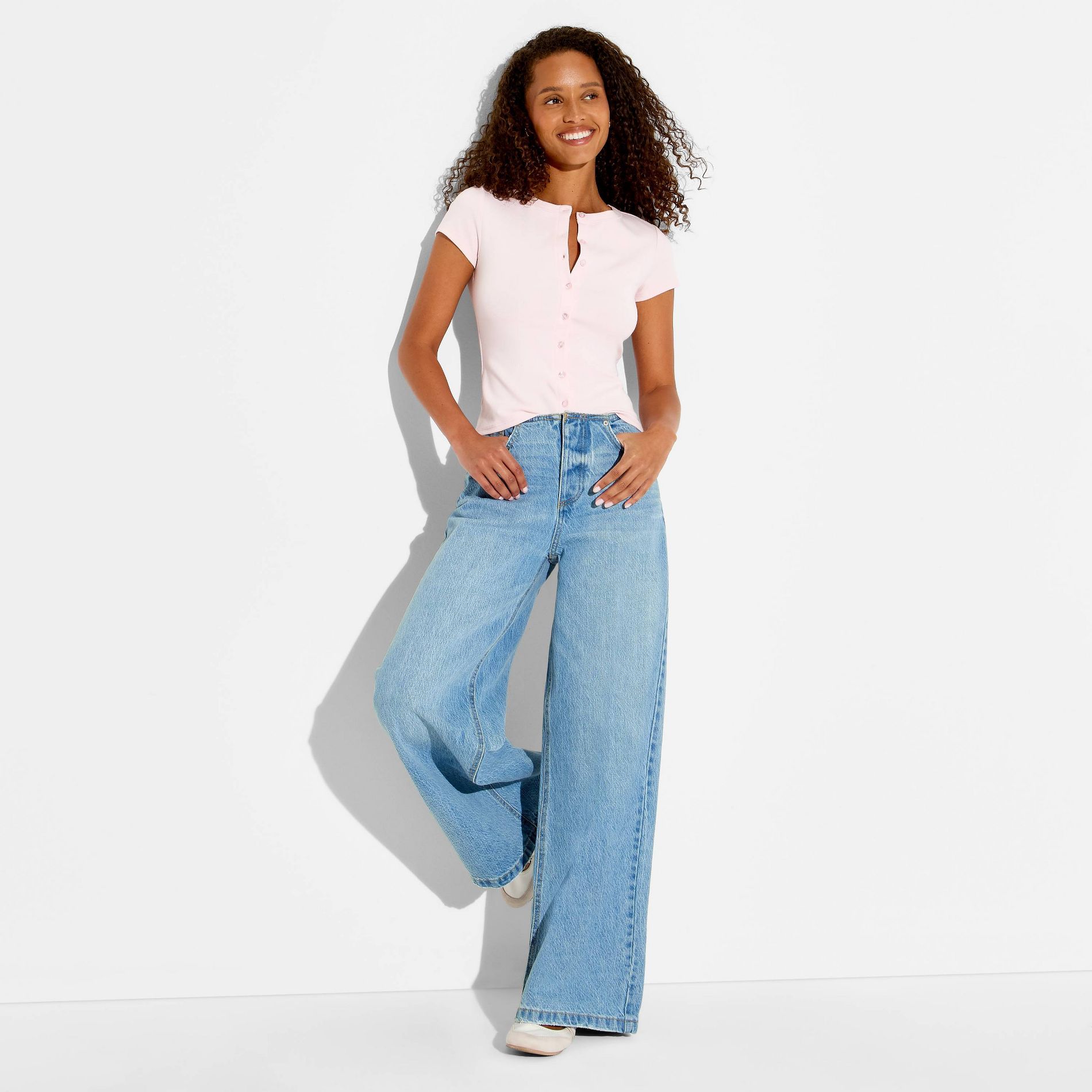 Women's Mid-Rise Ultra Wide Leg Jeans - Wild Fable™ Light Wash 0