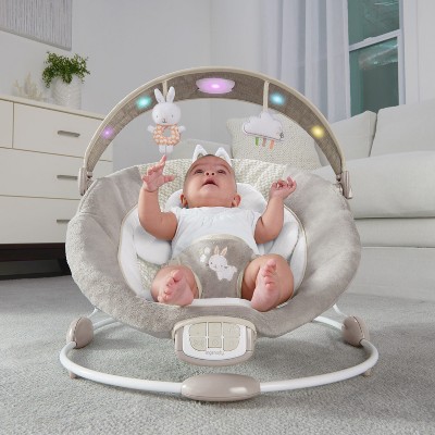 Gray and White Plush Baby Bouncer with Light-Up Toy Bar
