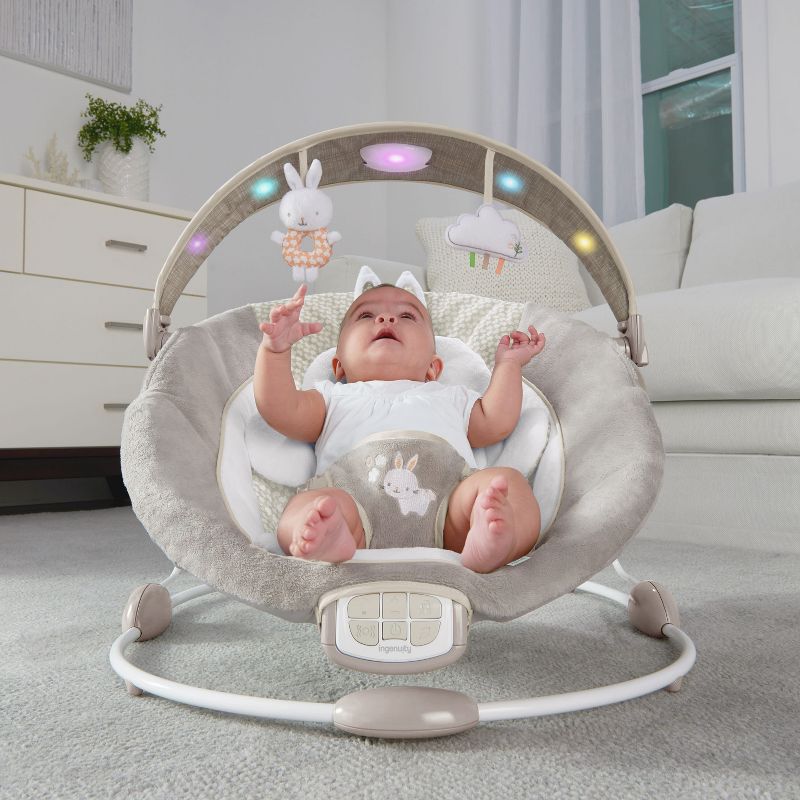Ingenuity InLighten Baby Bouncer Seat, Light Up Toy Bar, Bunny Tummy Time Pillow Mat - Twinkle Tails, 2 of 18