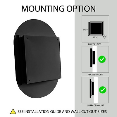 20x34 Inch Oval Matte Black Metal Recessed Medicine Cabinet with Mirror