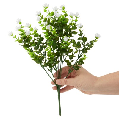 White Faux Flowers with Greenery in Tall Cone Vases for Outdoor Decor