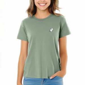 Dalix Ghost Embroidered Cotton Relaxed Fit Short Sleeve Crewneck Tee Shirt Women - 1 of 4